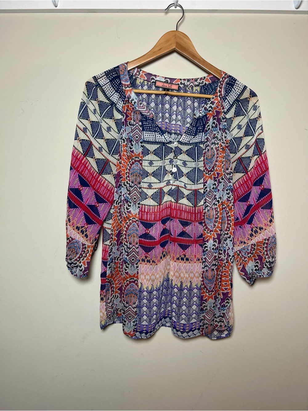 Vibrant Multicolor Printed Boho Tunic Top - Pink & Navy, Anthropologie brand